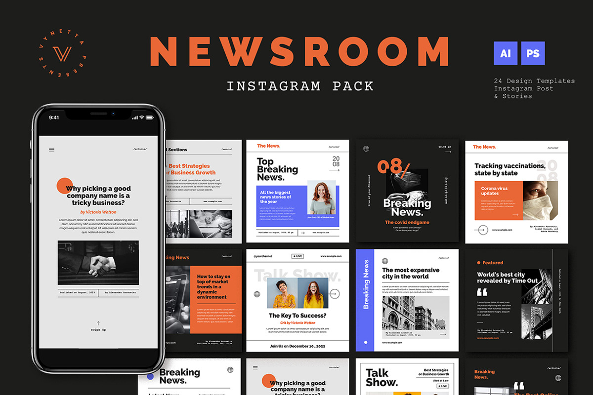 Newsroom Social Media Pack, a Social Media Template by Vynetta (Photo 1 of 11)