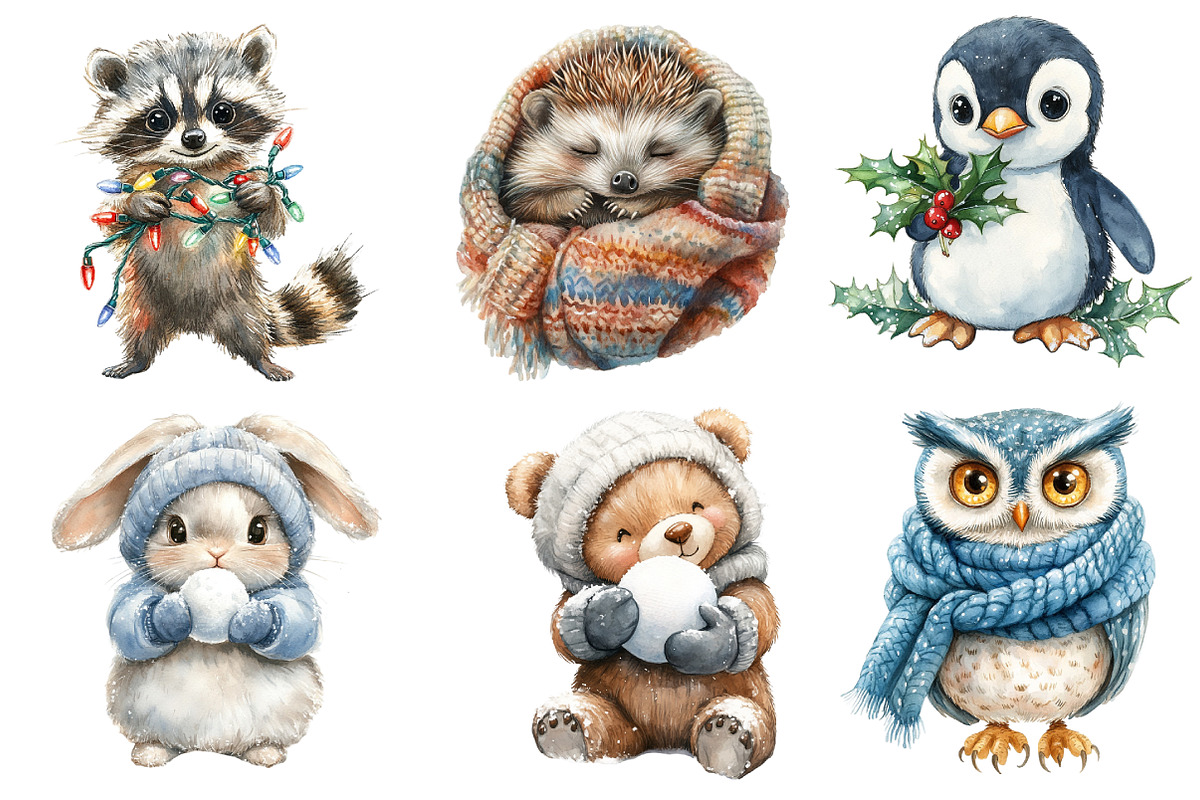 Cute Winter Animals Clipart, an Illustration by Dream Creation (Photo 4 of 6)