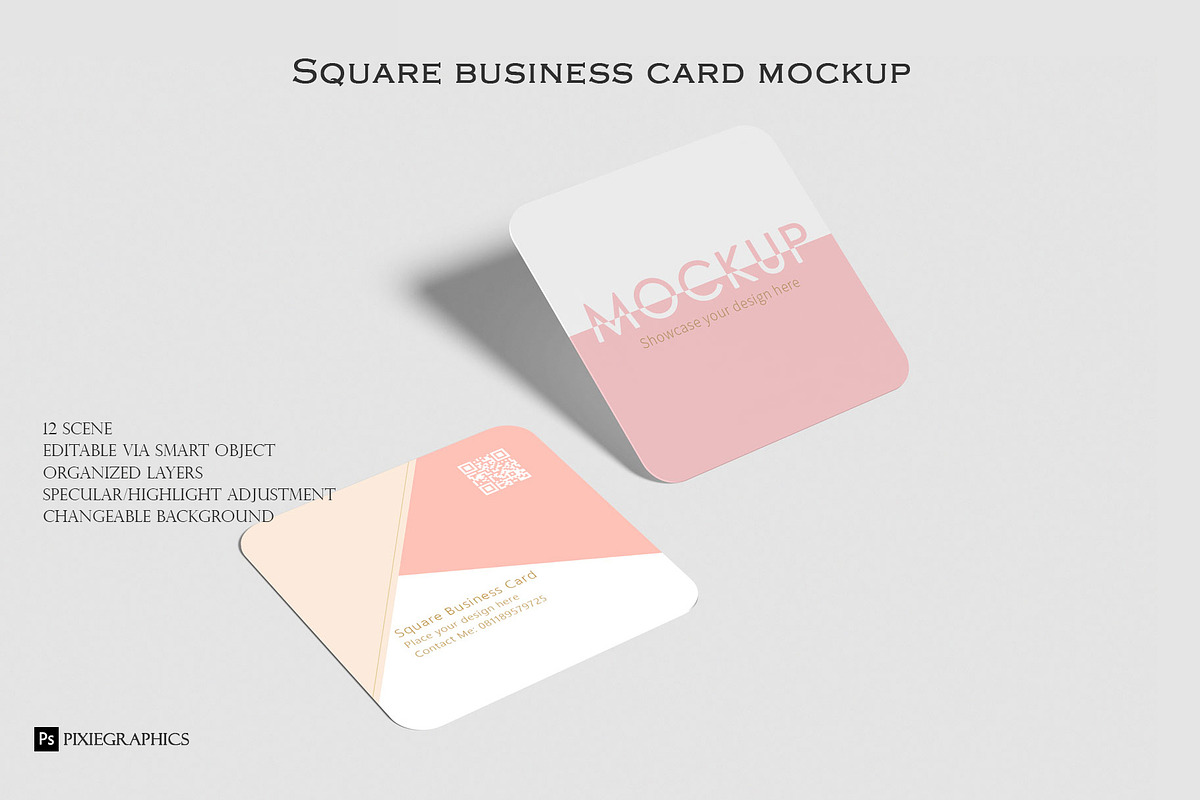 Square Business Card Mock-up, a Books & Magazine Mockup by pixiegraphics (Photo 1 of 15)