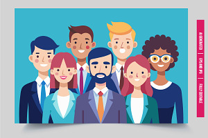 Seven diverse pros in suits, an Illustration by Tanuart