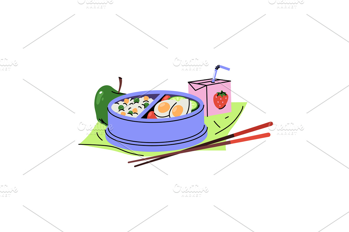 Vector lunchbox with healthy meal, a Food Illustration by Elegant Solution