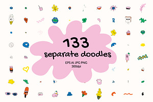 133 Sweet Doodles. EPS AI JPG PNG