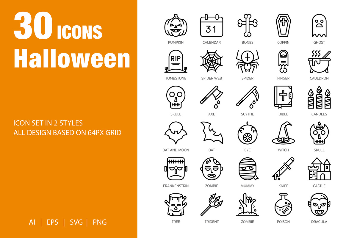 Halloween Icons Set, an Outline Icon by sripfoto (Photo 2 of 2)