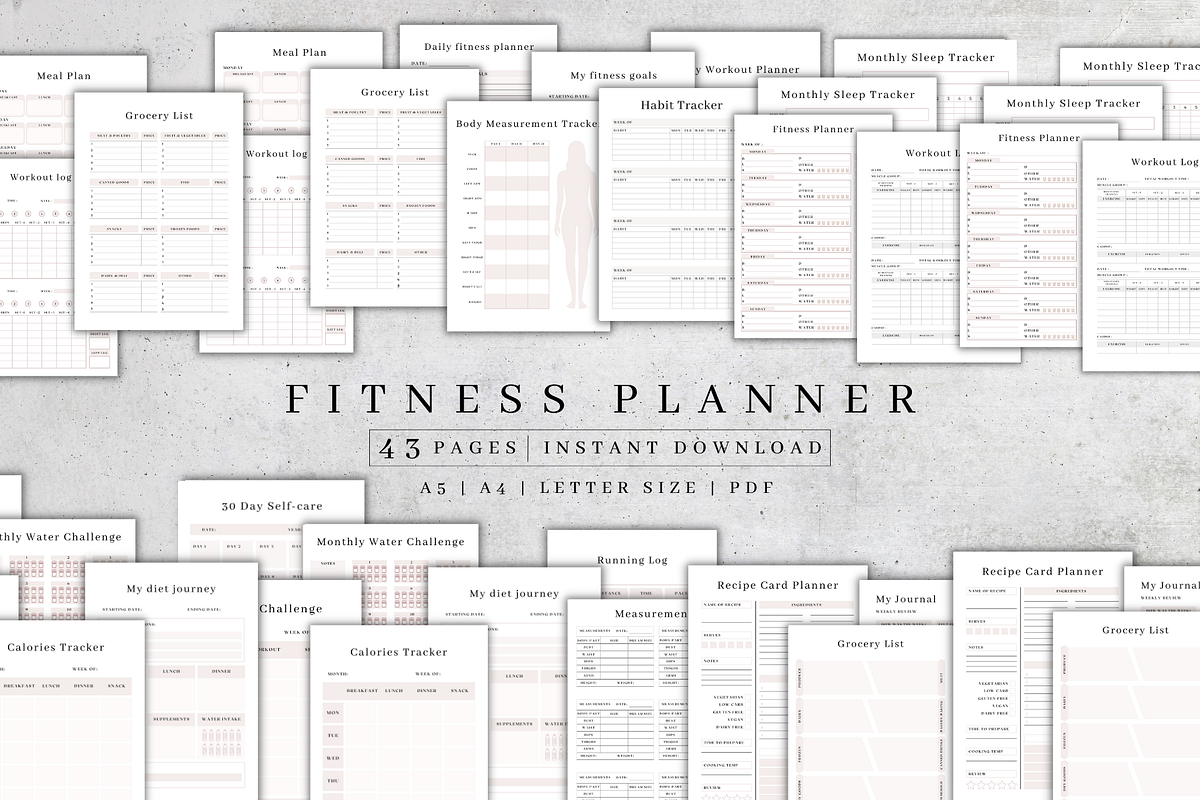Printable Fitness Planner & Journal, a Stationery Template by BRANDcontent (Photo 1 of 6)