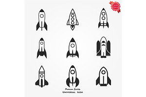 Vector Black Rocket Icon Set.