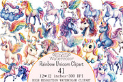 Watercolor Rainbow Unicorn Clipart, a Seasonal Illustration by Design Market (Thumbnail 1 of 5)