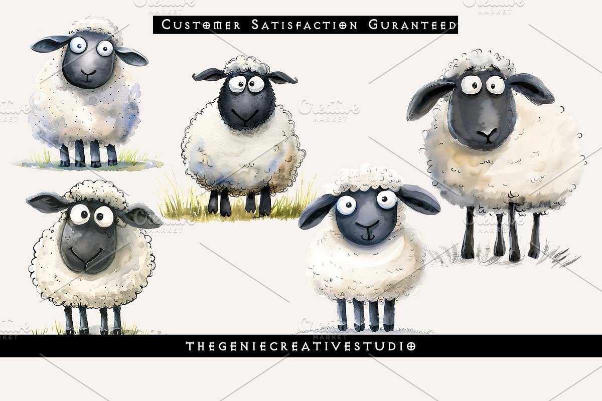 Cute Sheep PNG Clipart Set, an Animal Illustration by Geniecreativestudio (Photo 4 of 9)