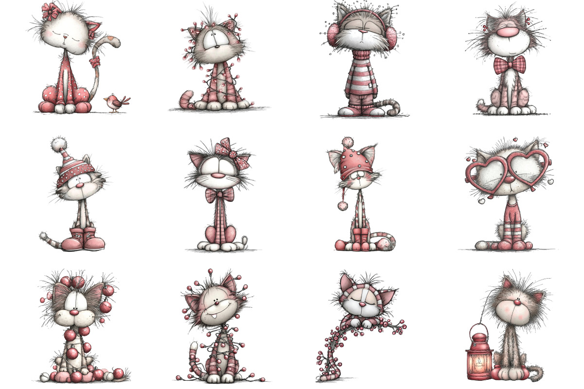 Whimsical Christmas Cat Clipart, an Illustration by CraftArtStudio (Photo 3 of 6)