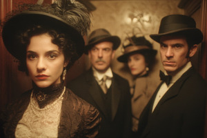 Victorian-era group portrait with a mysterious and intriguing atmosphere, a Photo by AS photostudio