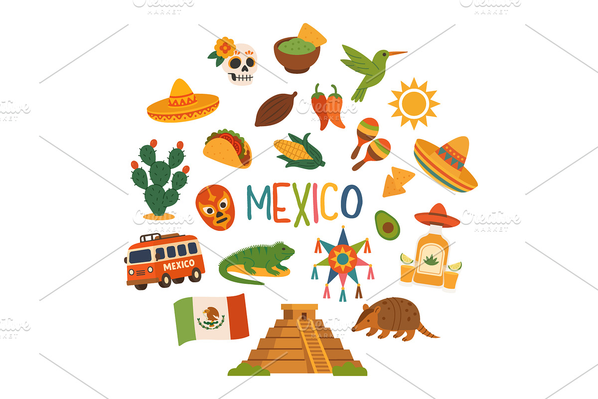 Mexican culture circular composition, an Object Illustration by GraphiShop