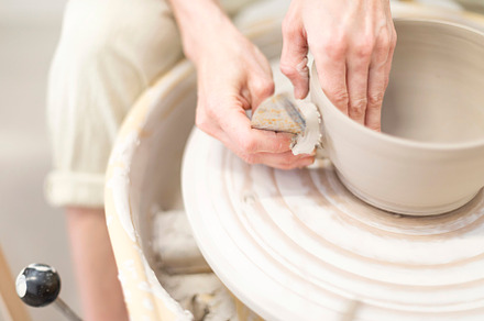 Woman hands makes clay pot on the po stock photo containing adult and craft