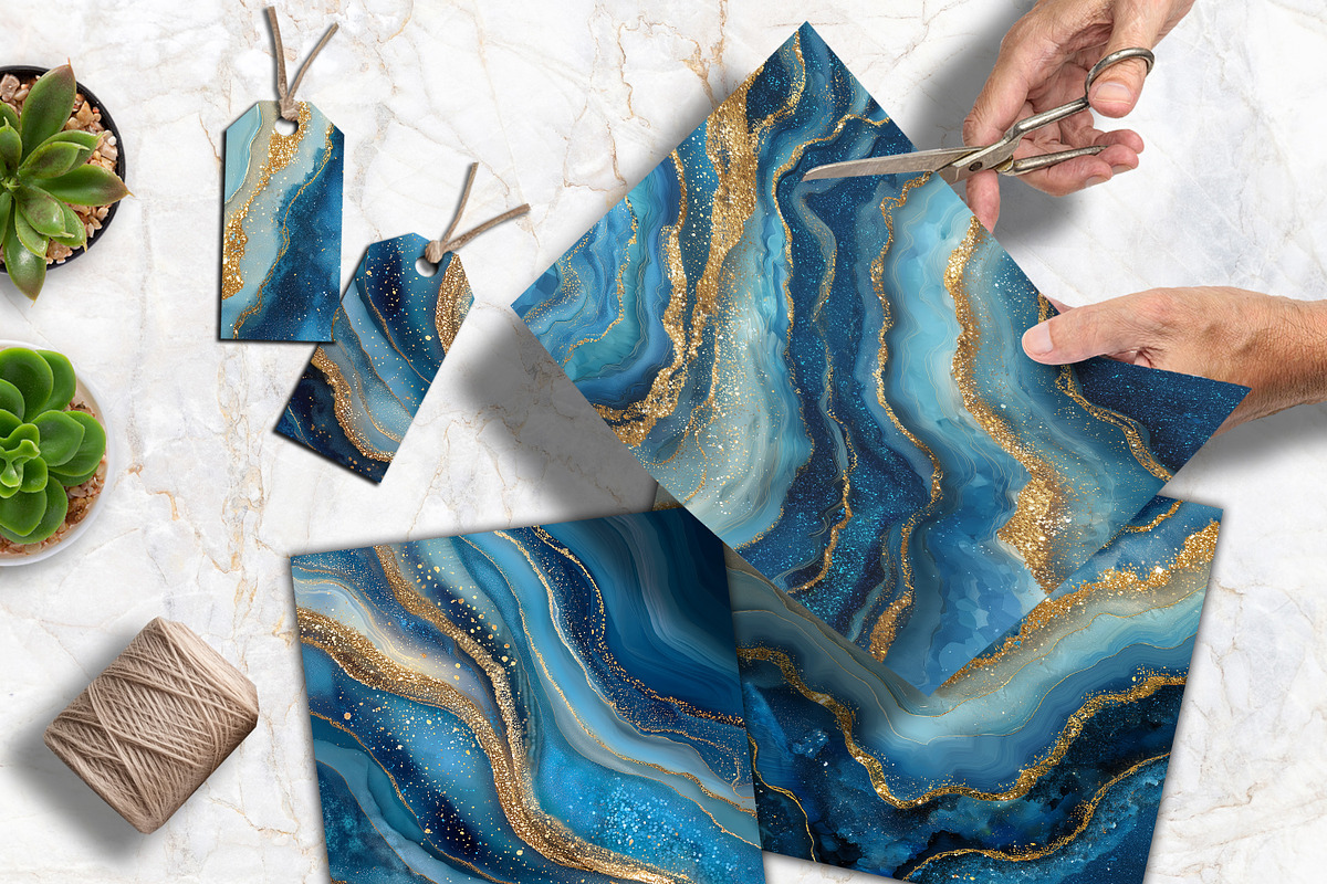 Elegant Deep Blue Agate Scrapbook, a Background Graphic by V Design Creator (Photo 5 of 12)