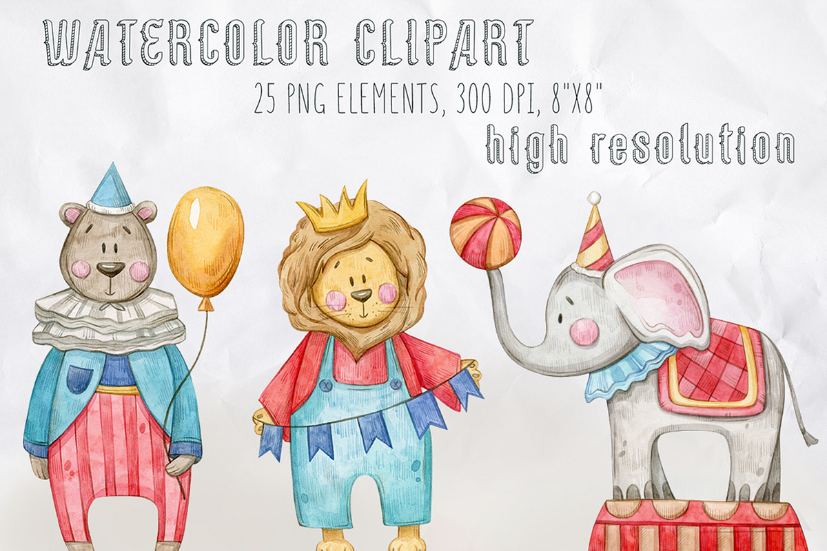 Watercolor Circus Collection, an Animal Illustration by Aquarellka (Photo 10 of 10)