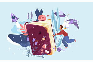 Inspiration from reading books, an Education Illustration by Lemberg Vector