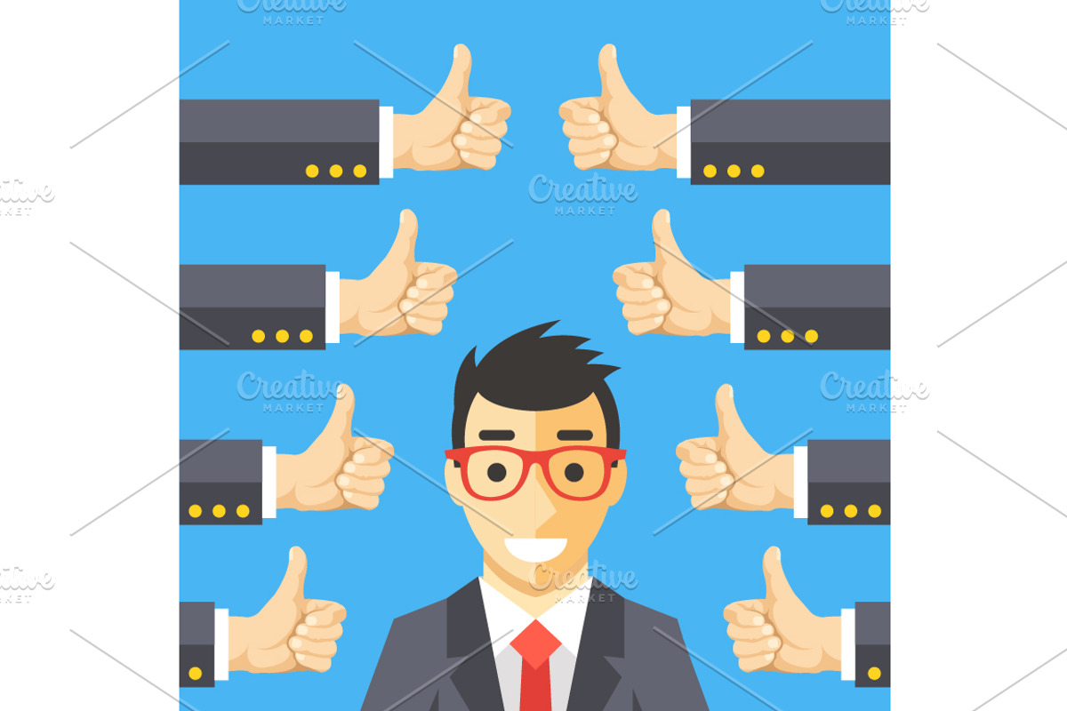 Happy Businessman and Many Likes, a Person Illustration by Magurok