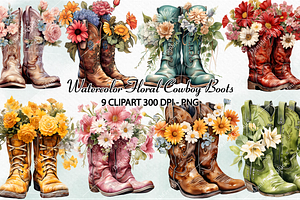 Western Floral Cowboy Boots Clipart