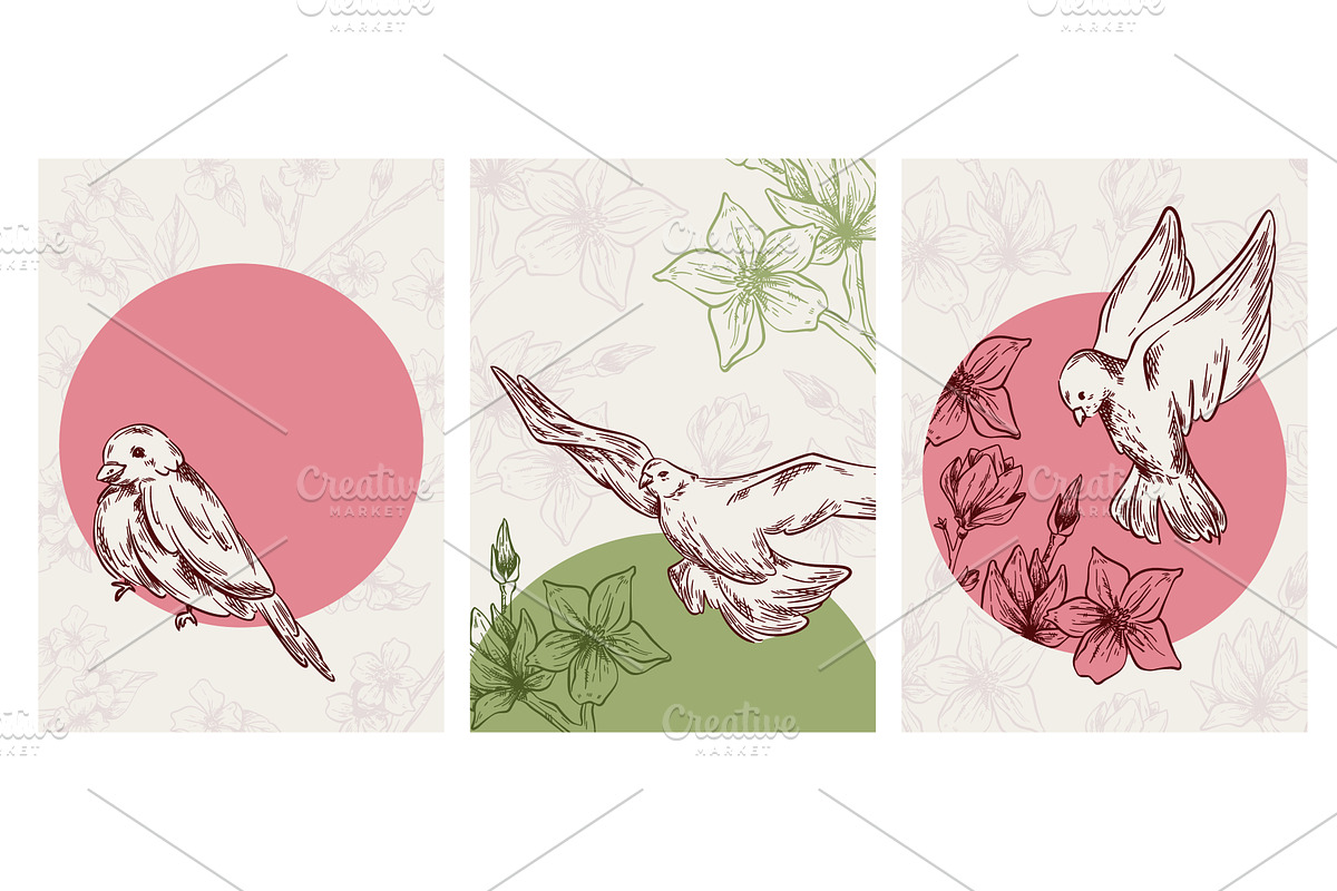 Collection of spring cards with, an Object Illustration by art PVP - market