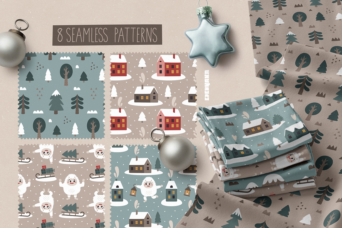 Christmas Yeti Clipart & Patterns, a Seasonal Illustration by Ejevyaka (Photo 4 of 11)
