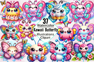 Kawaii Butterfly Sublimation Clipart, an Illustration by SVGArt