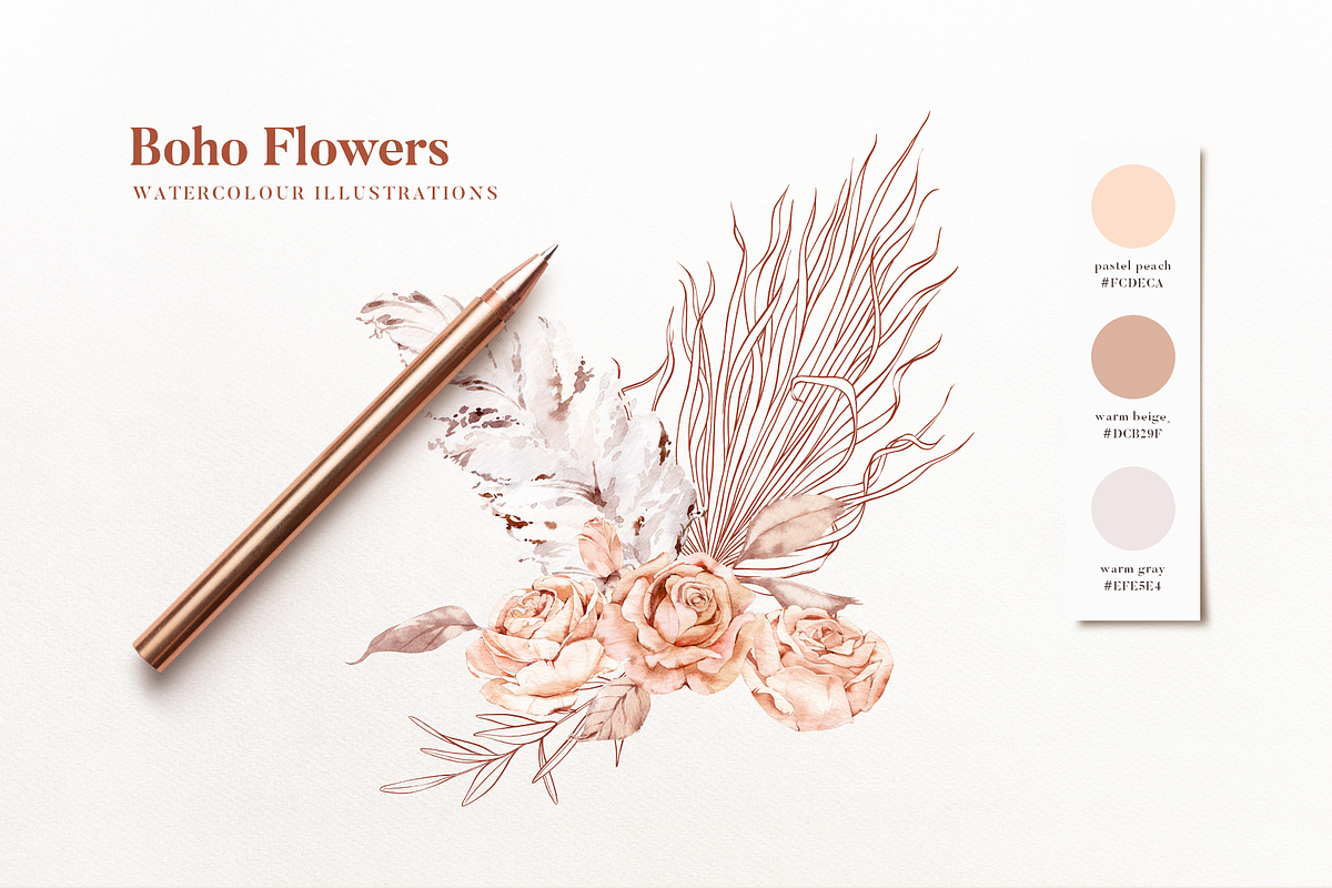 Boho Flowers Watercolour Collection, a Texture Illustration by Aquarellina (Photo 5 of 15)