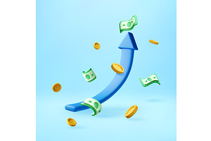 3D arrow pointing upward with, a Finance Illustration by Abscent