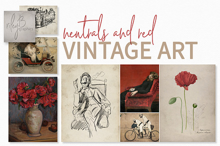 Neutrals and Red Vintage Art, a Decorative Illustration by rileyBgraphics