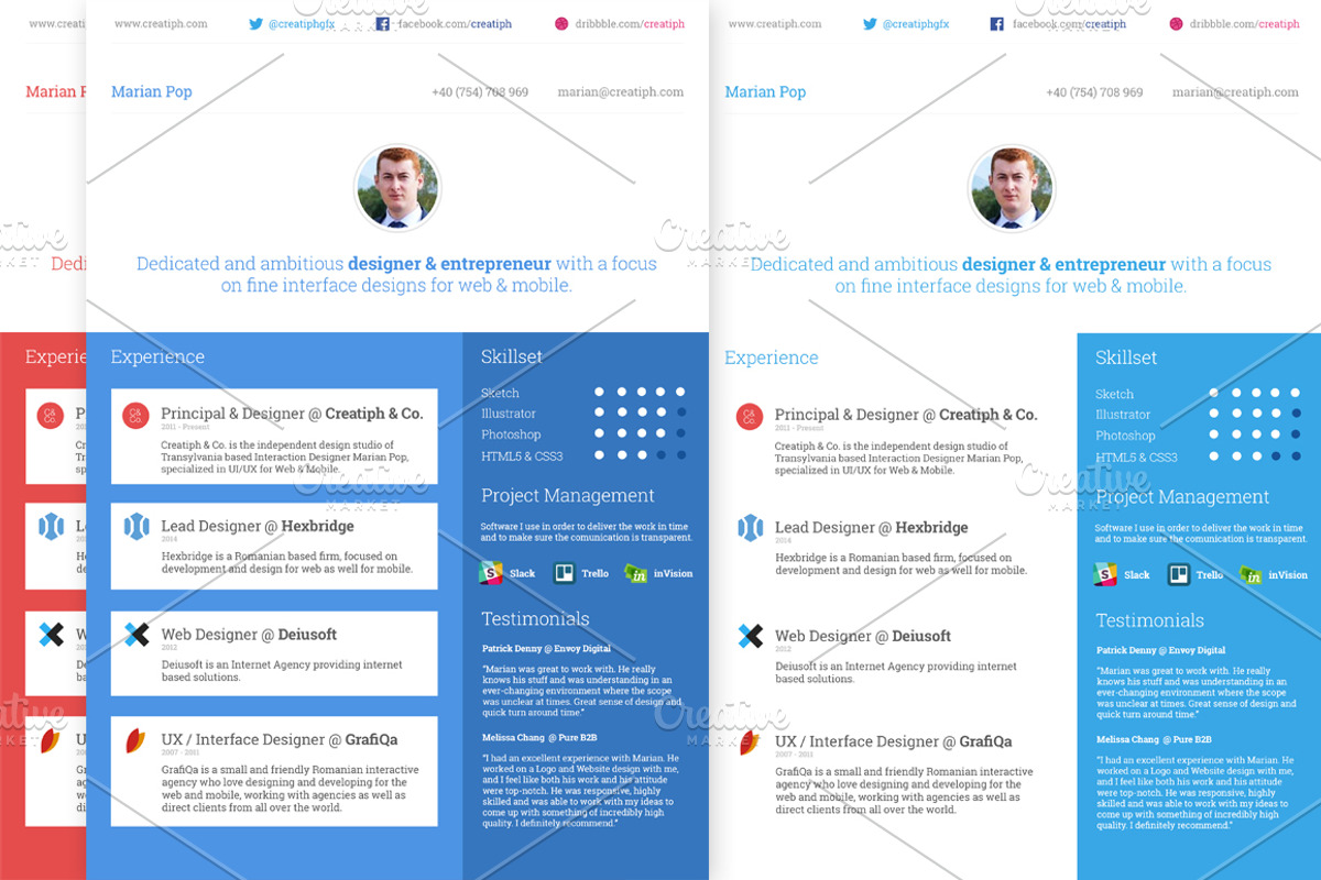 Resume - Multiple Styles, a Resume Template by Creatiph Market (Photo 1 of 4)