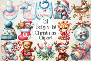 Baby’s 1st Christmas Festive Clipart, an Illustration by DreamPrint404