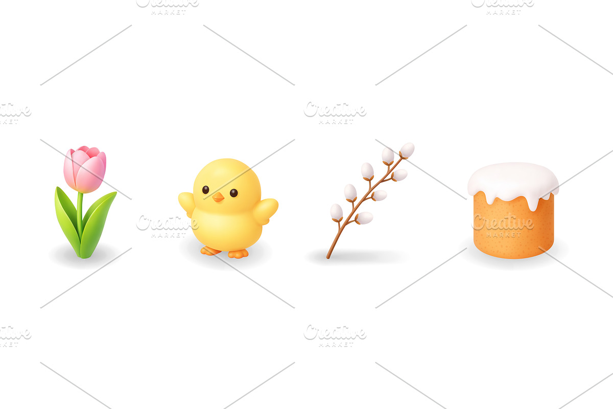 Tulip, chick, willow branch and, an Object Illustration by GraphiShop