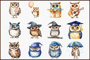 Watercolor Funny Owl Clipart Bundle, an Illustration by Sublimation Artist (Thumbnail 3 of 6)