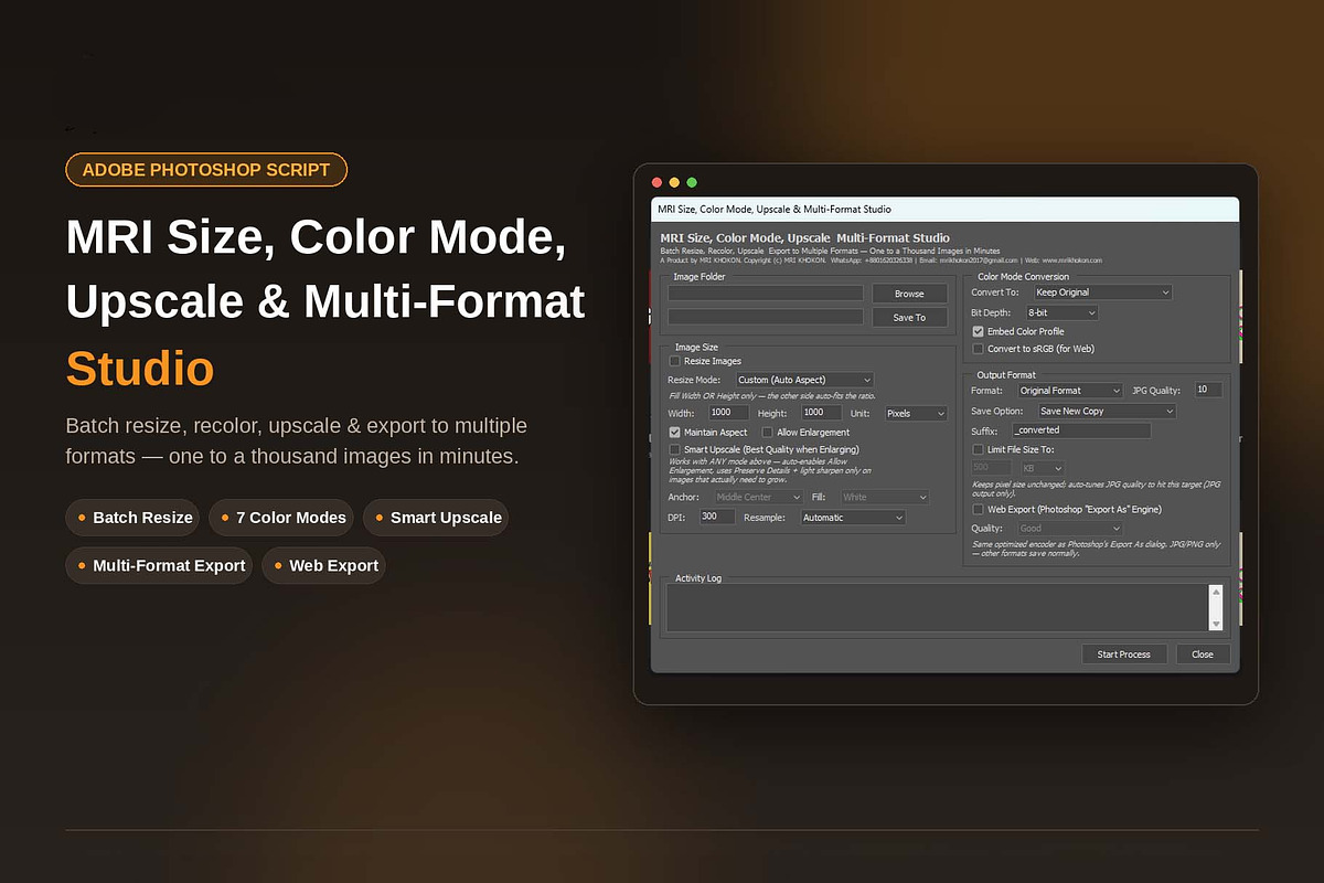 Batch Resize, Color Convert Script, a Plug-in Add-On by MRI STUDIO (Photo 1 of 11)