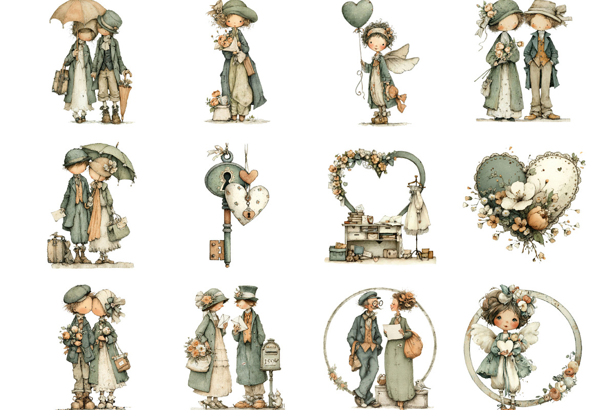 Victorian Valentine Bundle Clipart, an Illustration by Designking (Photo 3 of 5)