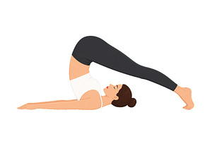 Woman practicing yoga in plow pose