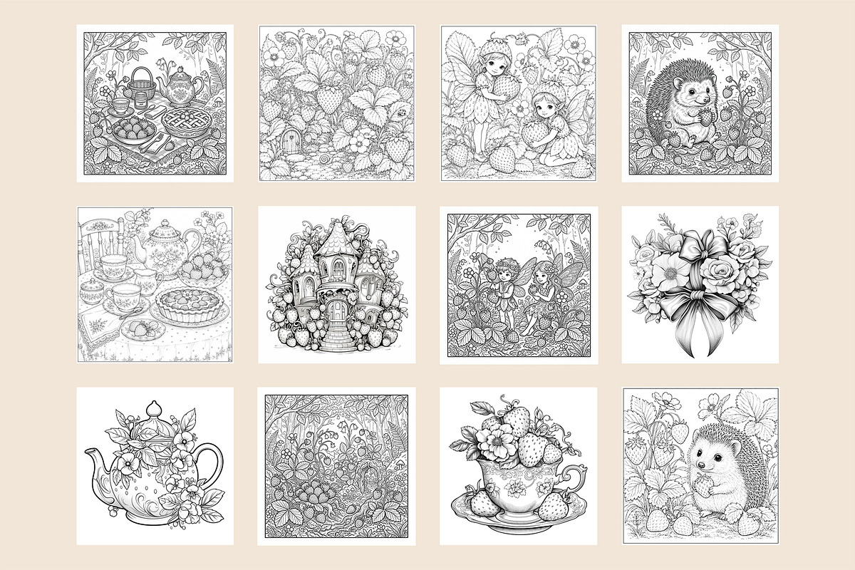15 Strawberry Forest Coloring Pages, an Animal Illustration by NataliMiasStore (Photo 3 of 3)