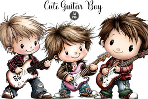 Cute Guitar Boy Clipart, an Illustration by DreamArtGraphic