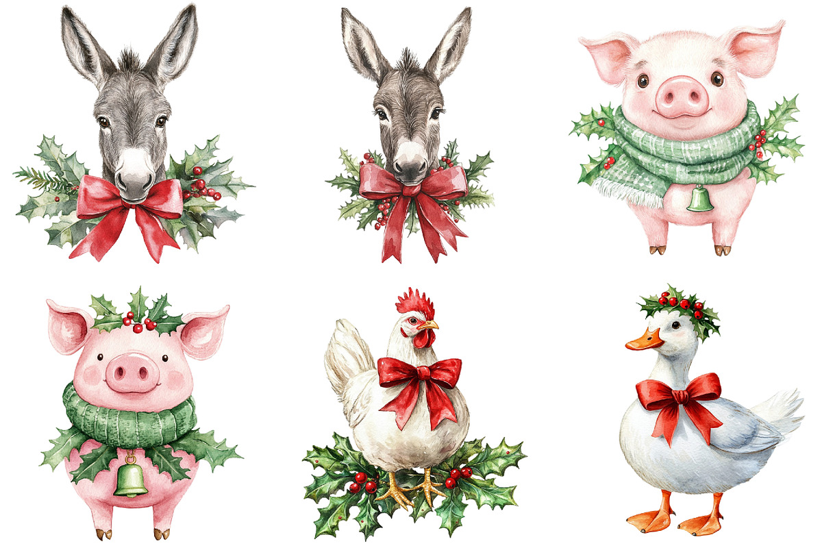 Christmas Farm Animals Clipart, a Seasonal Illustration by CitraGraphics (Photo 3 of 7)