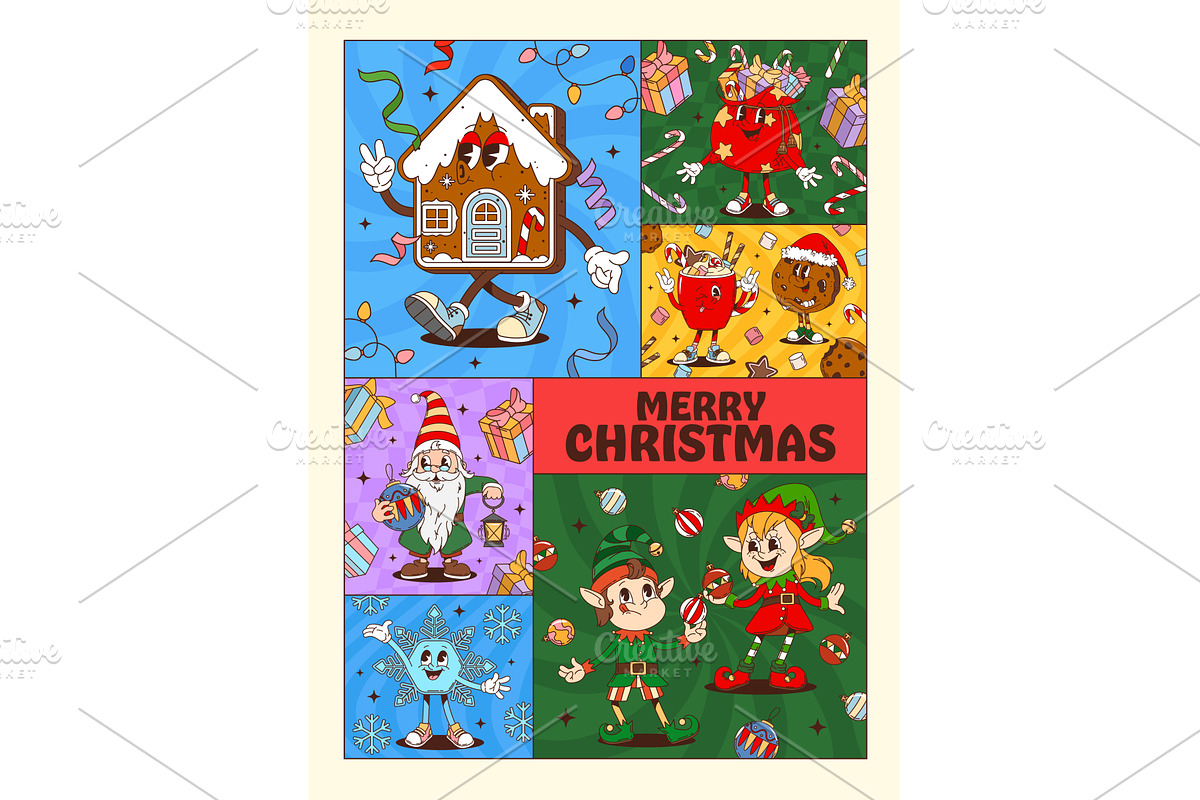 Christmas funny groovy posters, a Seasonal Illustration by Buch&Bee