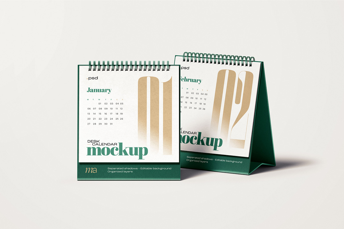 Square Desk Calendar Mockup Set, a Print Template by mockupatelier (Photo 5 of 10)