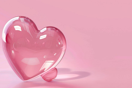 Pink glass hearts on pink background, concept of love, a Photo by Dvoevnore photos