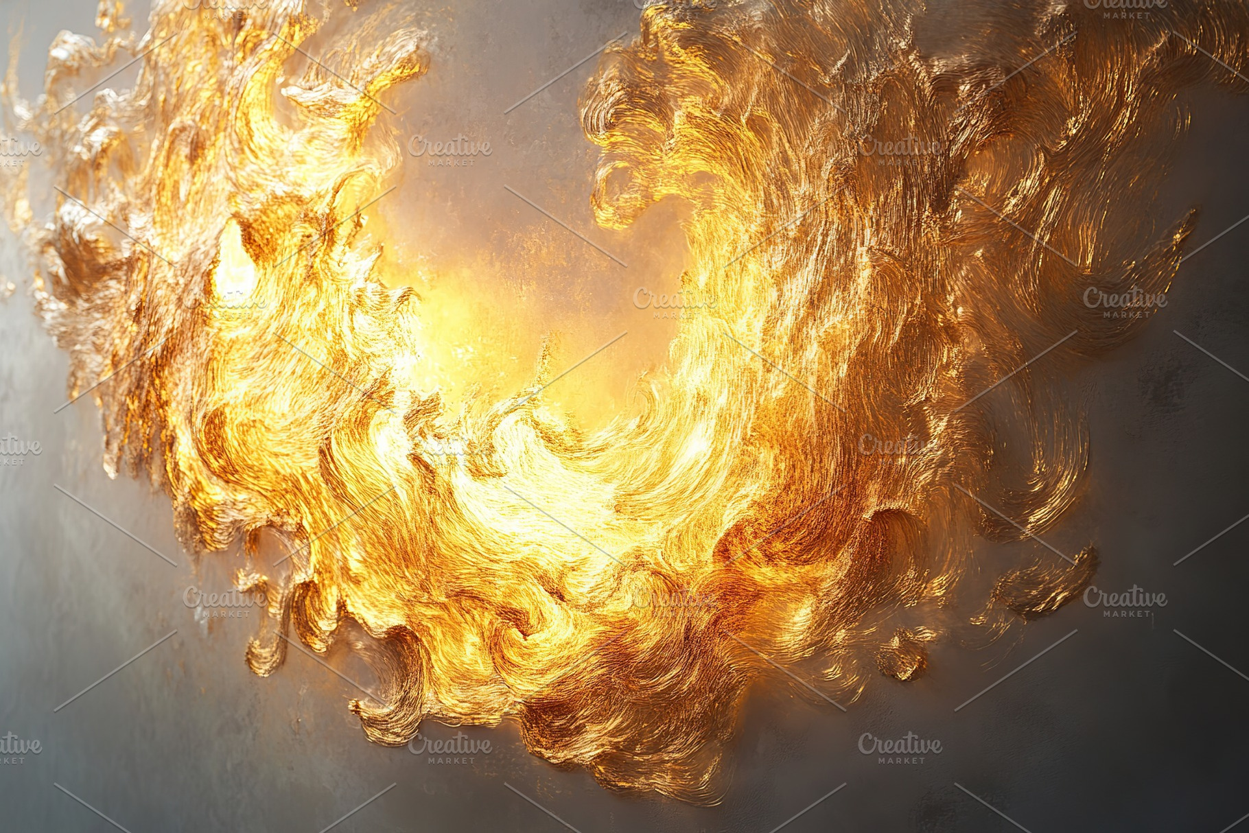 Captivating fiery swirl of golden light illuminating a textured surface in dyna, an Abstract Photo by AlyaAnd