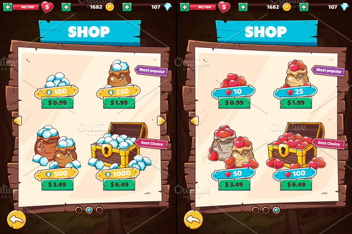 Wooden GUI for Mobile Game, an Illustration by wowu (Photo 4 of 9)