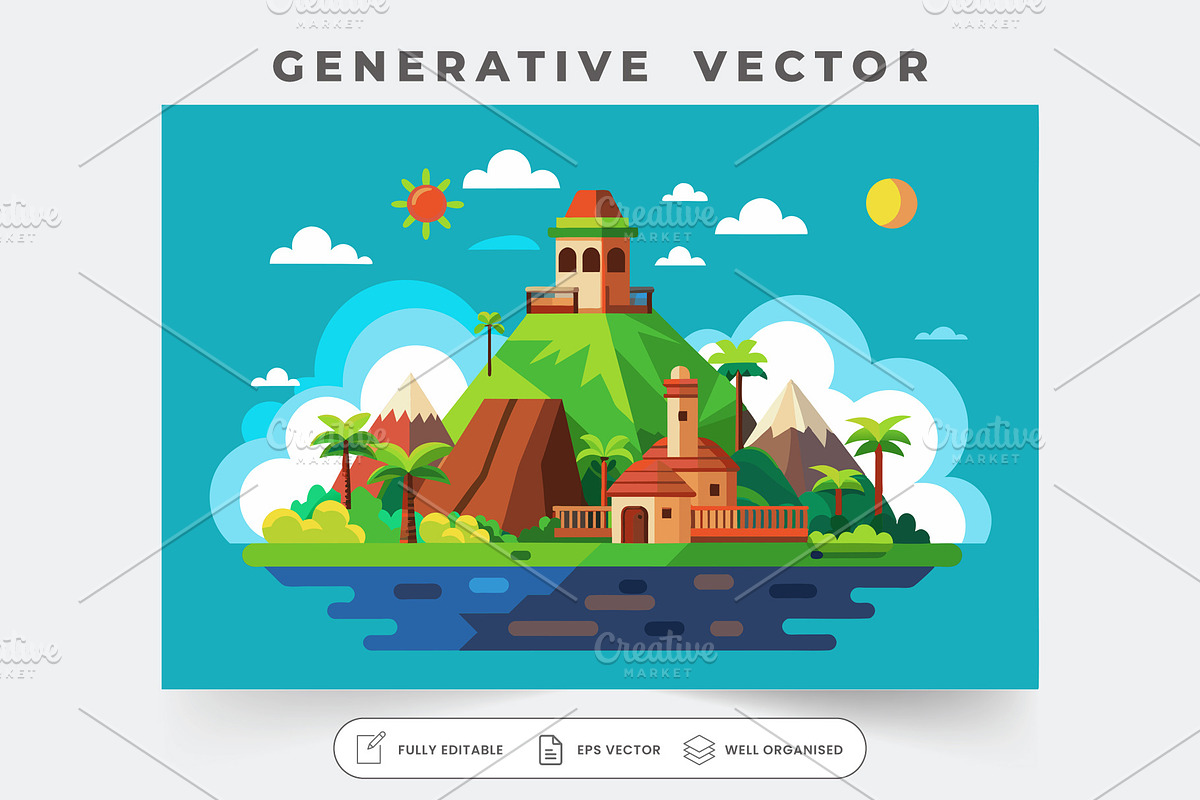 A vibrant island showcases lush land, a Graphic by SouravDesign