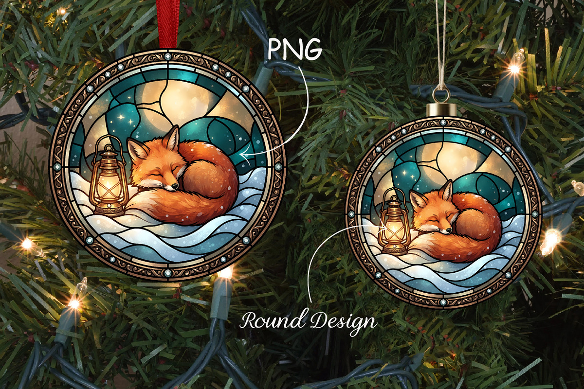 Stained Glass Fox Ornament Art, a Seasonal Illustration by CrexoraLab (Photo 1 of 3)