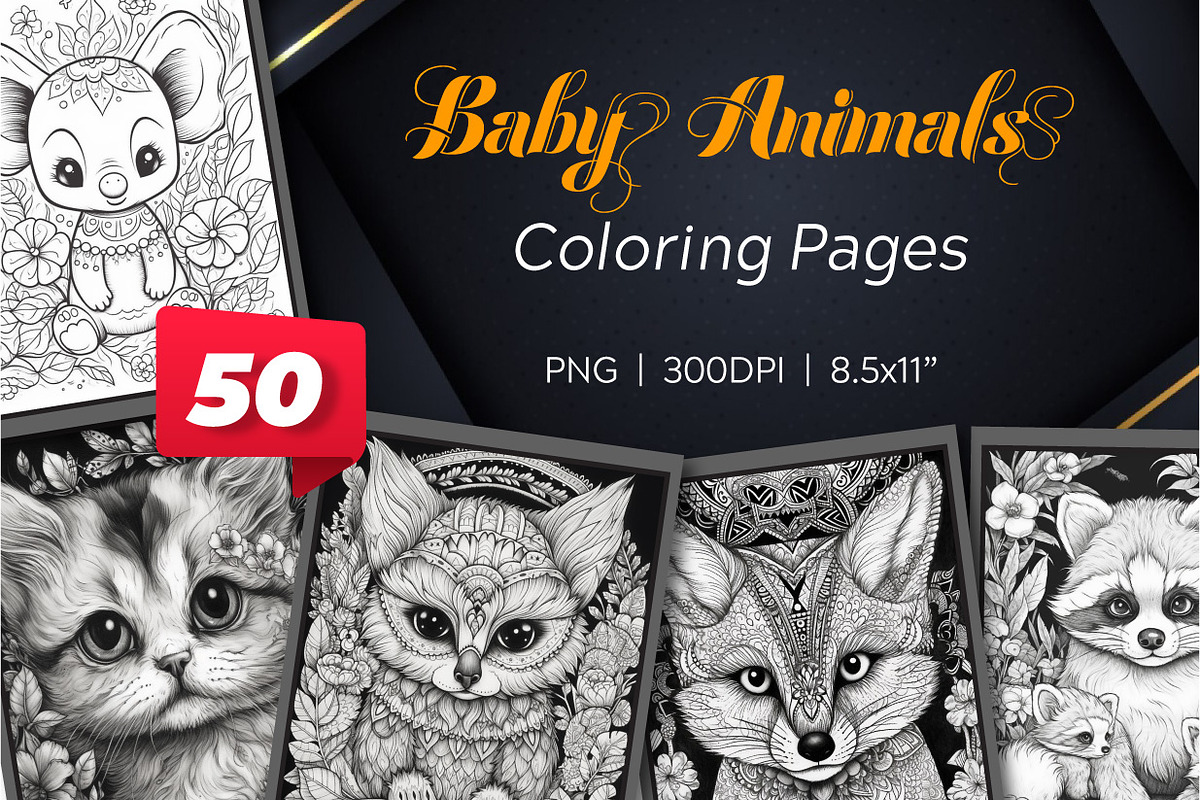 50 Baby Animals Coloring Pages, a Marketing Template by Blue Digital Studio (Photo 1 of 3)