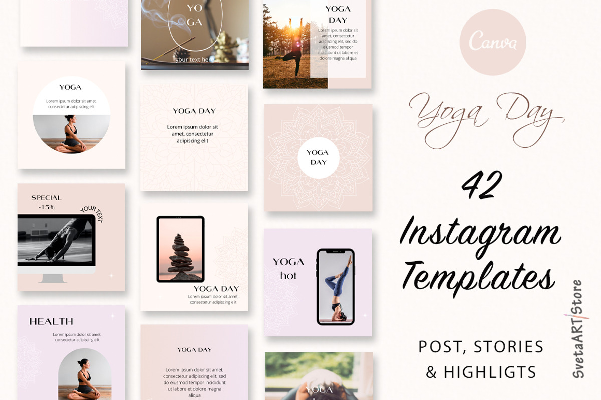 Instagram Yoga Templates Canva, a Social Media Template by SvetaArtStore