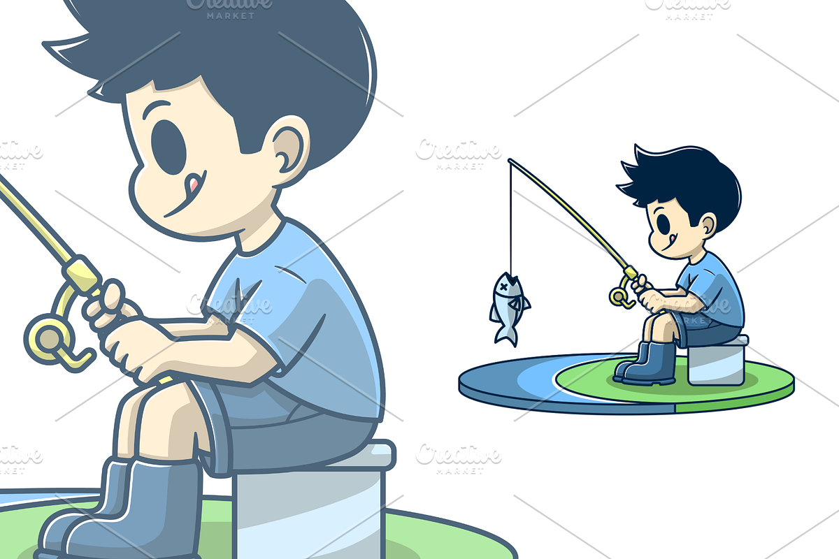 cute boys fishing cartoon, a Person Illustration by garistipis (Photo 2 of 3)