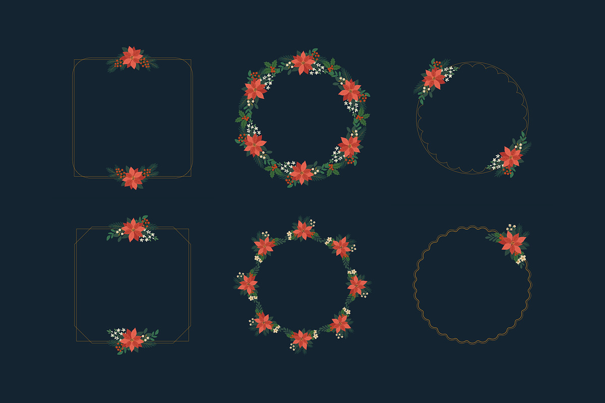 Poinsettia Christmas Frames, a Seasonal Illustration by moja doodle (Photo 4 of 9)