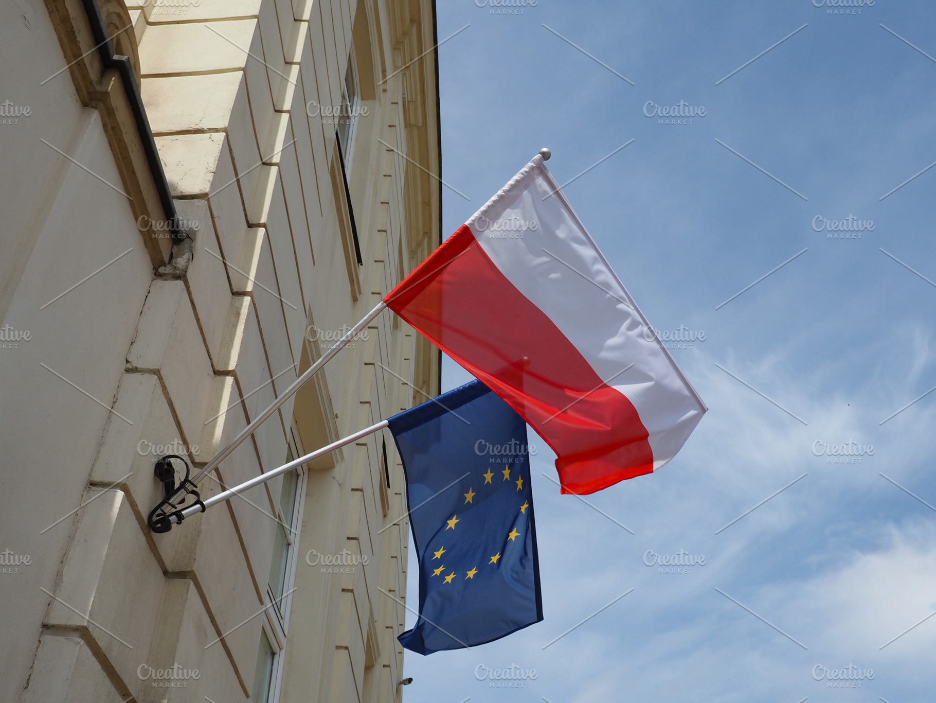 Flags of Poland and Europe, a Photo by WorldOfPhotos