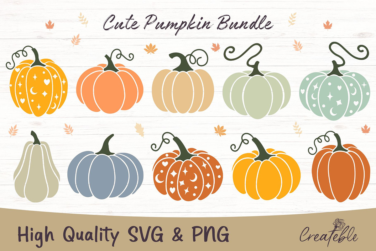 Cute Pumpkin SVG Bundle, an Object Graphic by Createble (Photo 1 of 7)