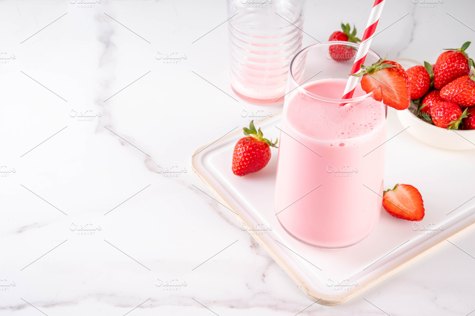 Korean strawberry milk, creamy whipped berry milkshake, a Food & Drink Photo by Rimma